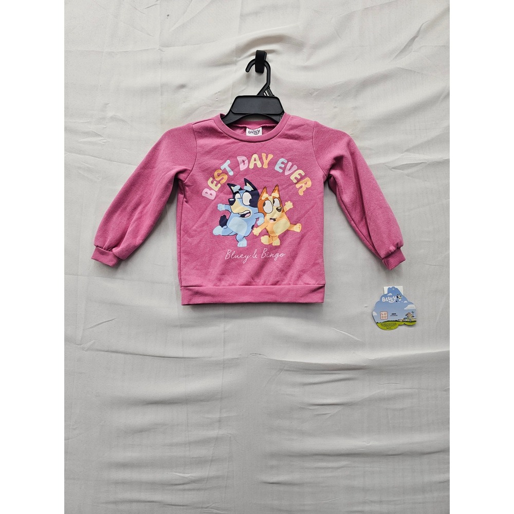 Bluey Girls Best Day Ever Pullover Sweatshirt Pink Cotton Blend Casual Size 5T